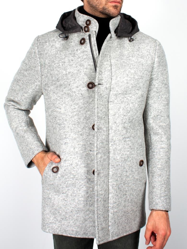 Standart Fit Kapşonlu Gri Yün Kaban