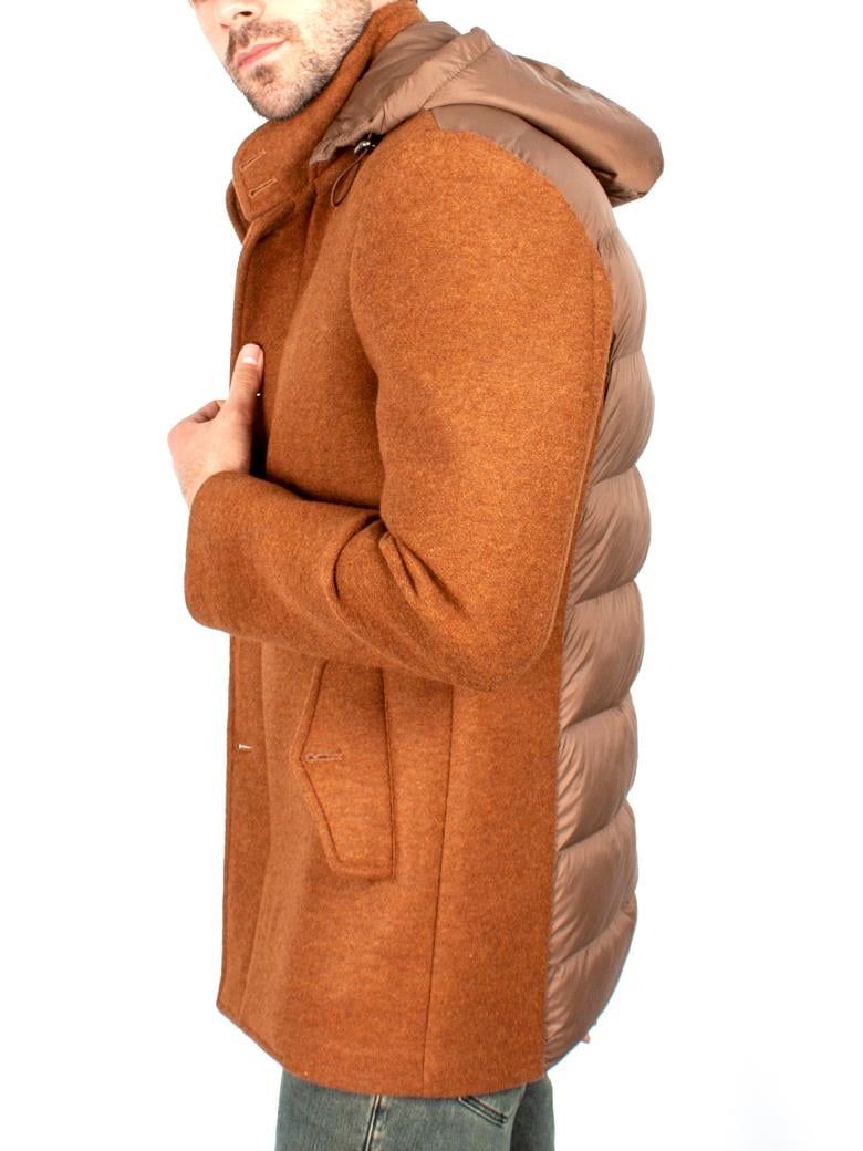 Standart Fit Kapşonlu Kiremit Uzun Yün Kaban