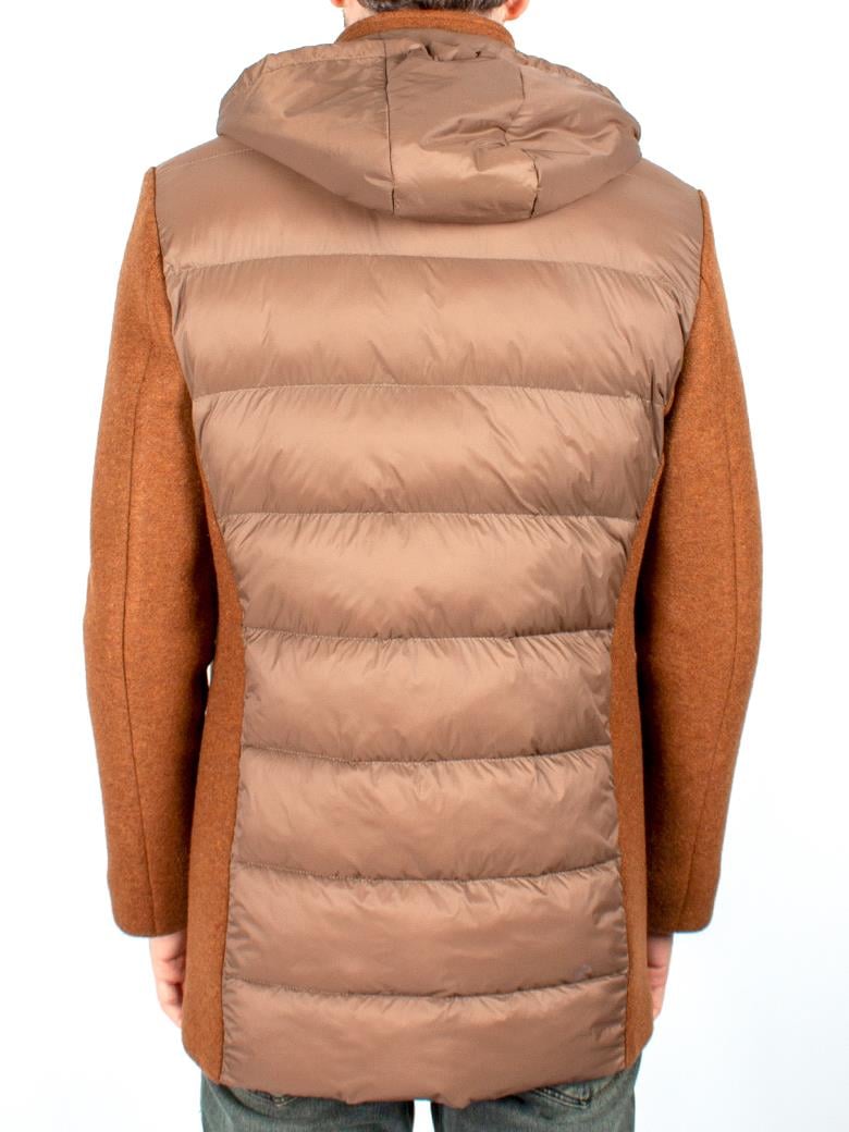 Standart Fit Kapşonlu Kiremit Uzun Yün Kaban