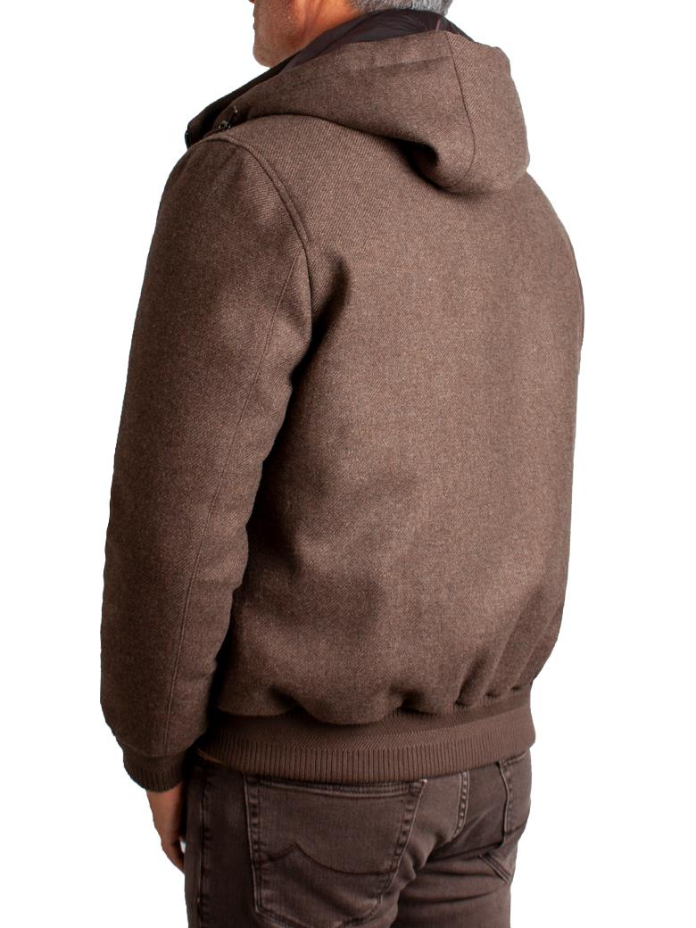 Standart Fit Kapüşonlu Yün Kaşe Kahve Mont