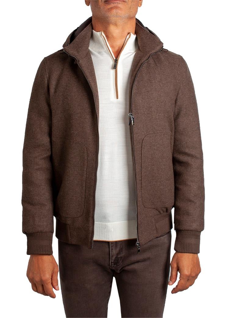 Standart Fit Kapüşonlu Yün Kaşe Kahve Mont