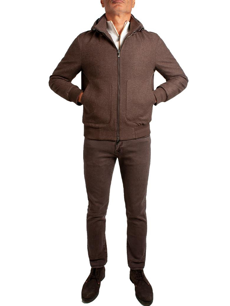 Standart Fit Kapüşonlu Yün Kaşe Kahve Mont