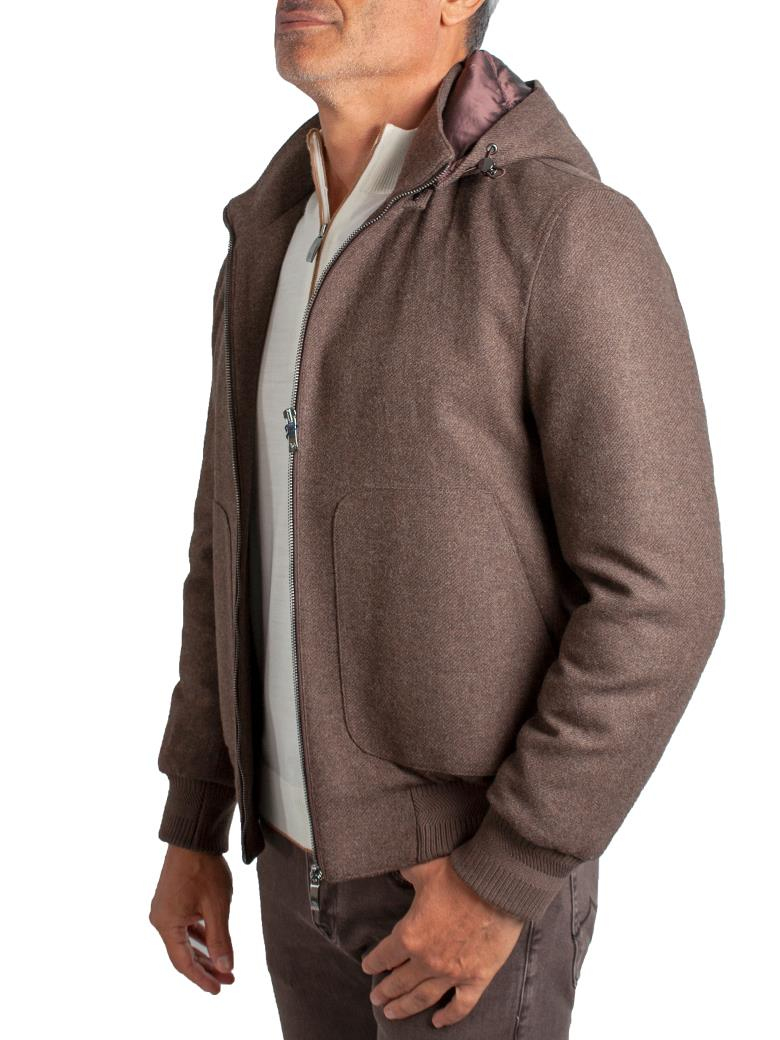 Standart Fit Kapüşonlu Yün Kaşe Kahve Mont