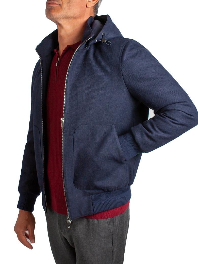 Standart Fit Kapüşonlu Yün Kaşe Lacivert Mont