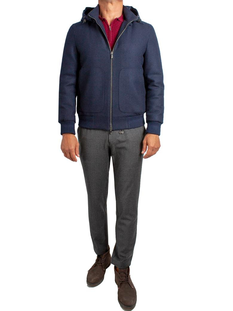 Standart Fit Kapüşonlu Yün Kaşe Lacivert Mont