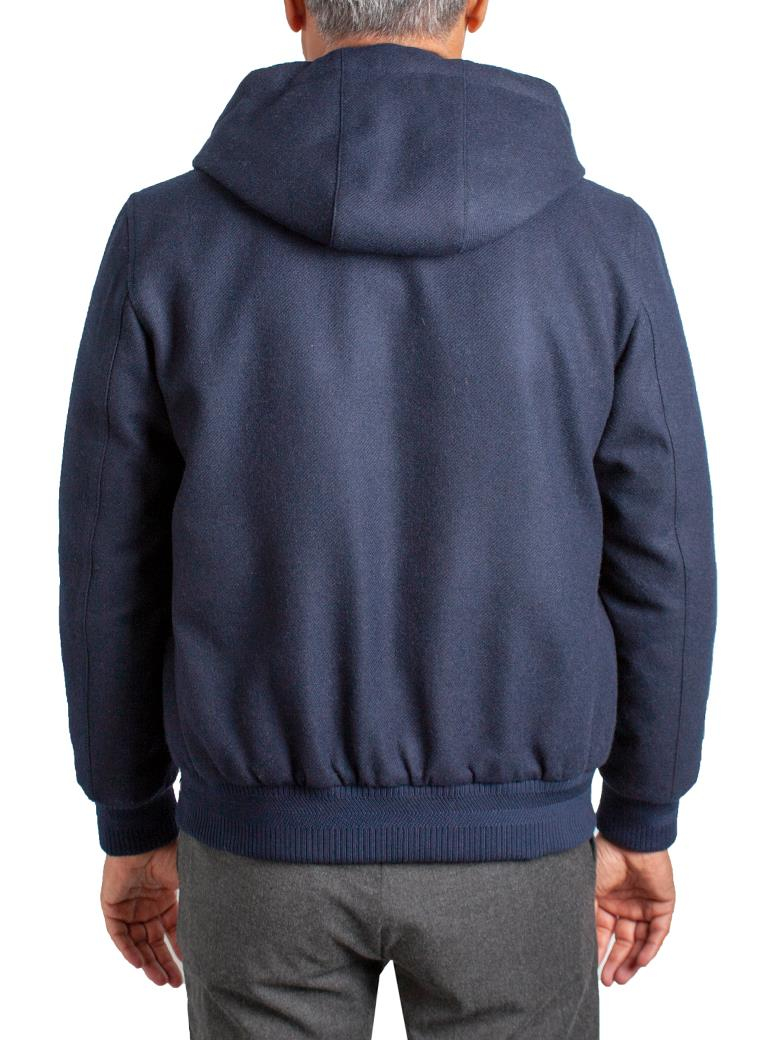 Standart Fit Kapüşonlu Yün Kaşe Lacivert Mont