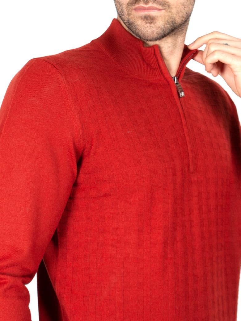 Standart Fit Kiremit Troyer Yaka Yün Triko