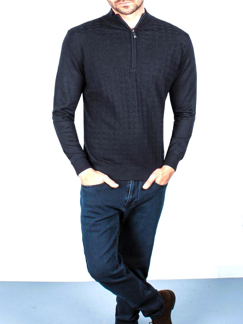 Standart Fit Lacivert Troyer Yaka Yün Triko