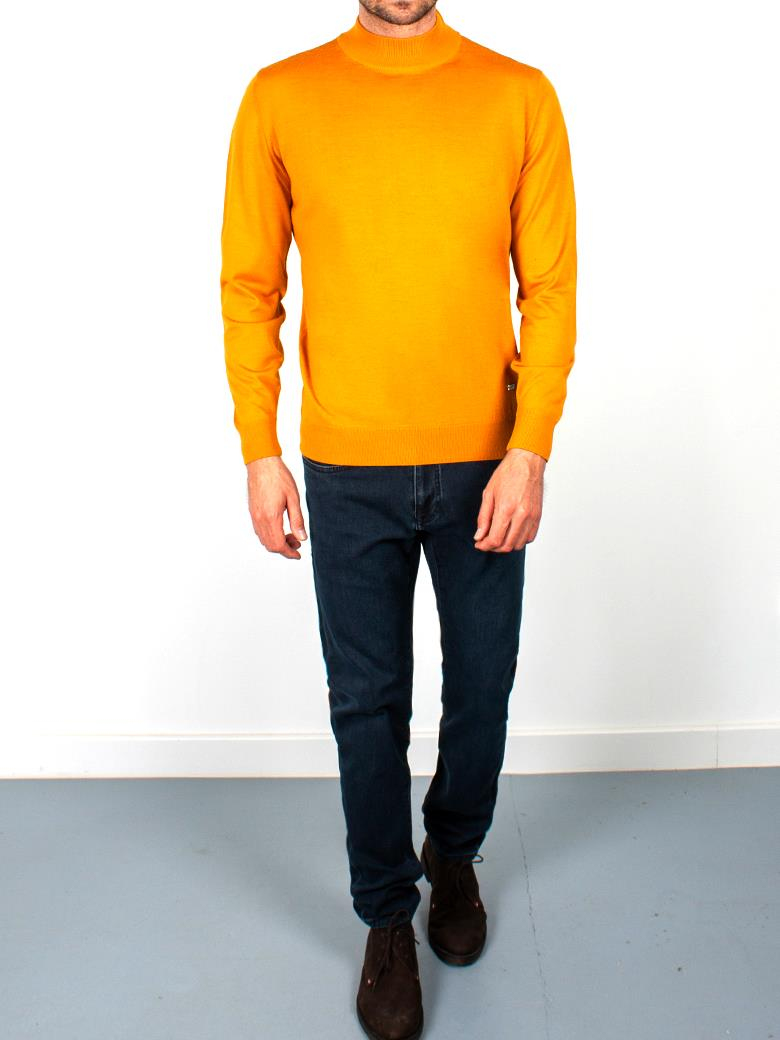 Standart Fit Normal Kesim Balıkçı Yaka Hardal Triko Yün Kazak