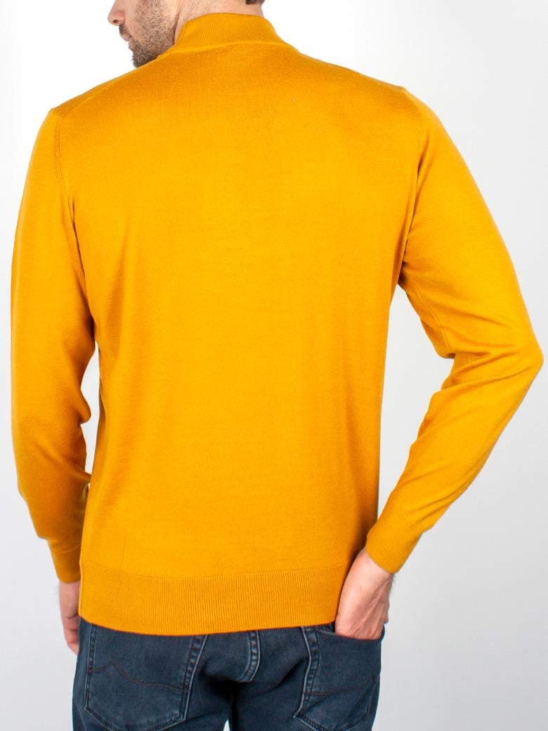 Standart Fit Normal Kesim Balıkçı Yaka Hardal Triko Yün Kazak