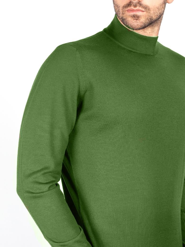 Standart Fit Normal Kesim Balıkçı Yaka Yeşil Triko Yün Kazak