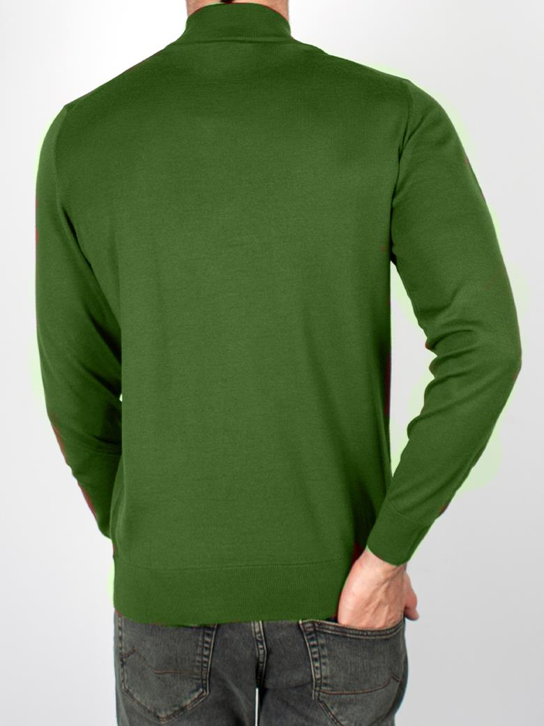 Standart Fit Normal Kesim Balıkçı Yaka Yeşil Triko Yün Kazak