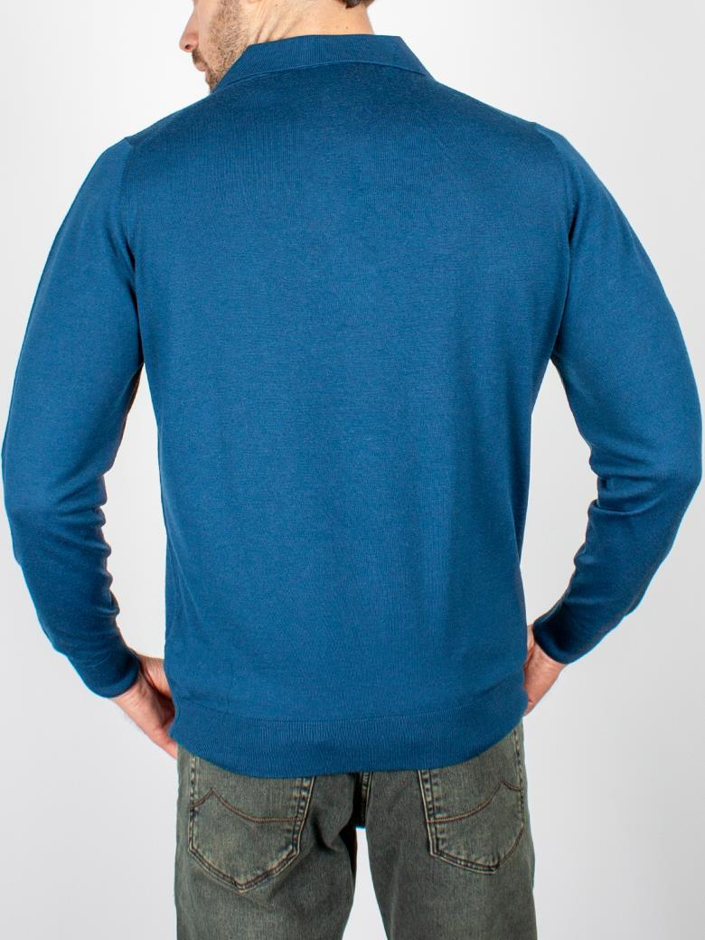 Standart Fit Normal Kesim Polo Yaka İndigo Triko Yün Kazak