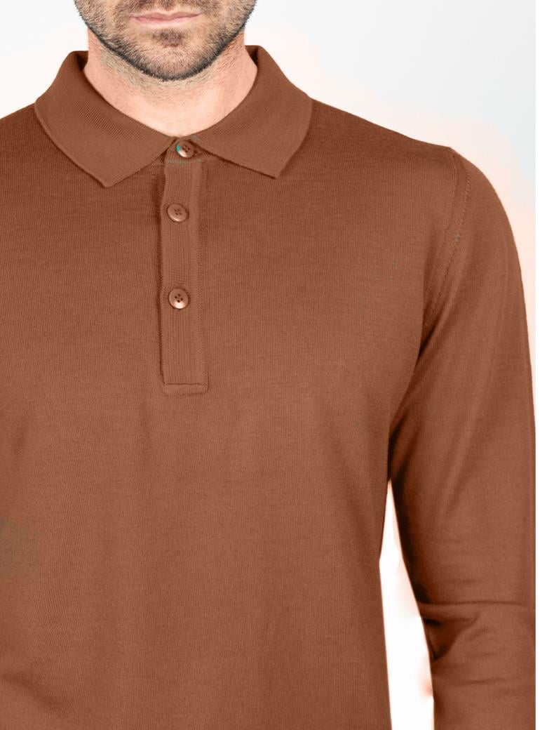 Standart Fit Normal Kesim Polo Yaka Kahve Triko Yün Kazak