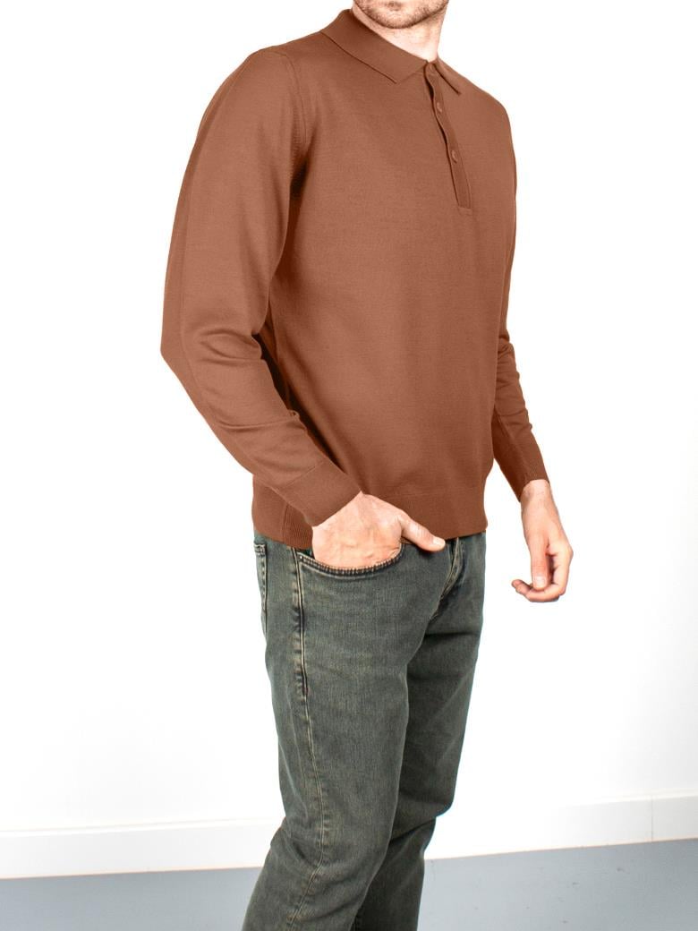 Standart Fit Normal Kesim Polo Yaka Kahve Triko Yün Kazak