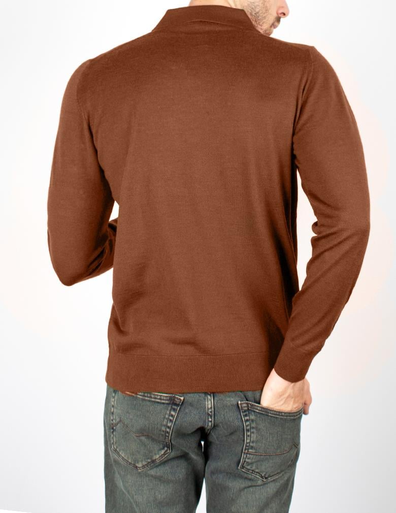 Standart Fit Normal Kesim Polo Yaka Kahve Triko Yün Kazak