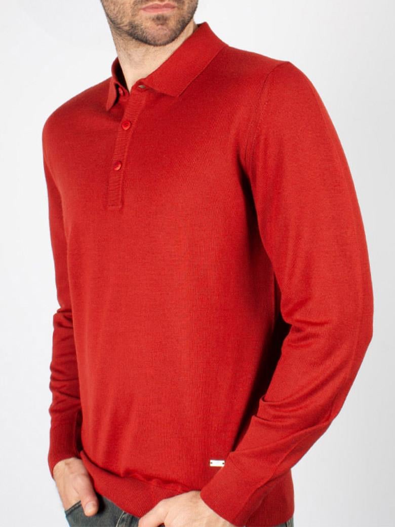 Standart Fit Normal Kesim Polo Yaka Kiremit Triko Yün Kazak
