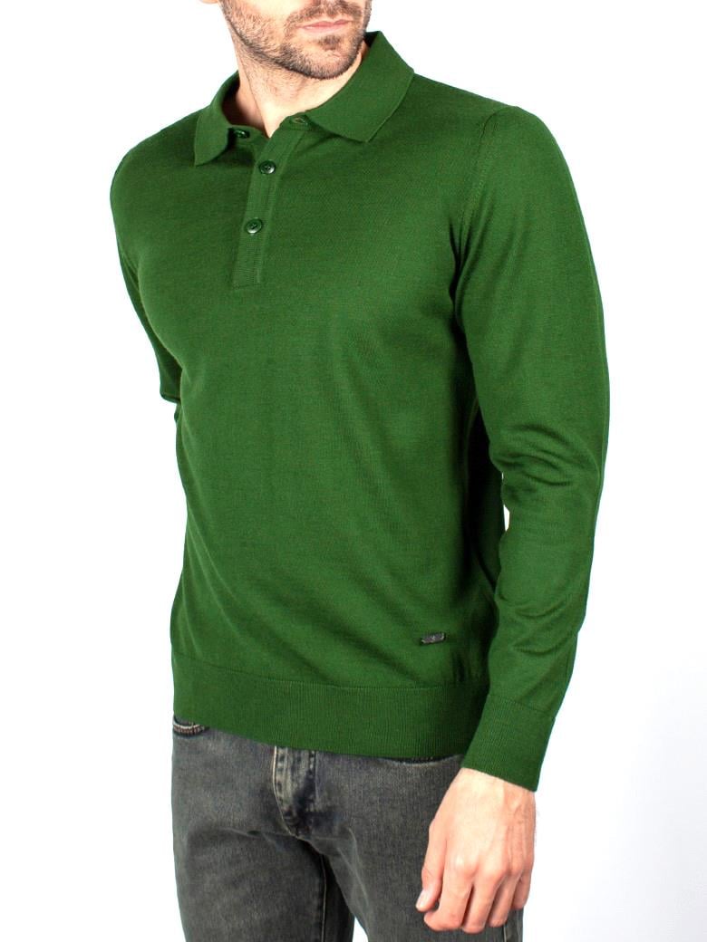 Standart Fit Normal Kesim Polo Yaka Yeşil Triko Yün Kazak