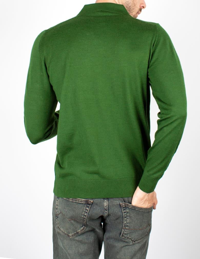 Standart Fit Normal Kesim Polo Yaka Yeşil Triko Yün Kazak