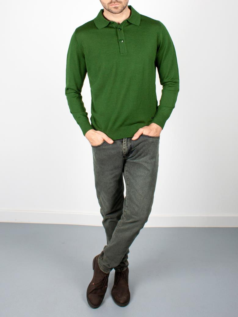 Standart Fit Normal Kesim Polo Yaka Yeşil Triko Yün Kazak