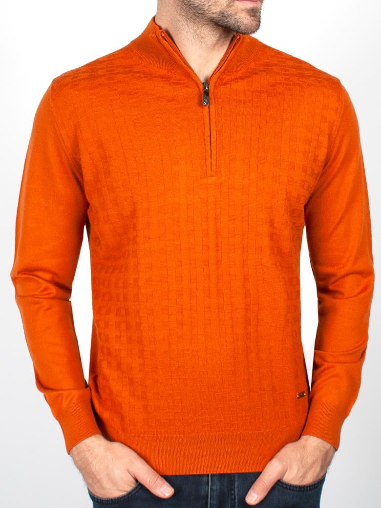 Standart Fit Oranj Troyer Yaka Yün Triko