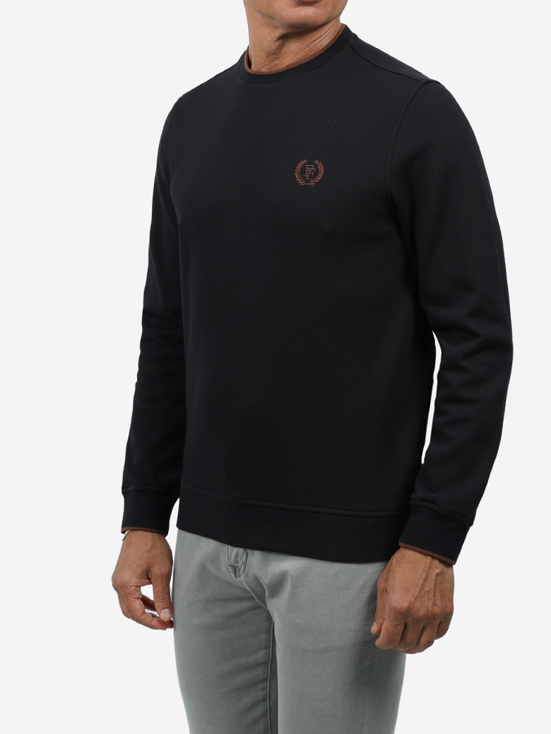 Standart Fit Siyah Bisiklet Yaka İnterlok Sweatshirt
