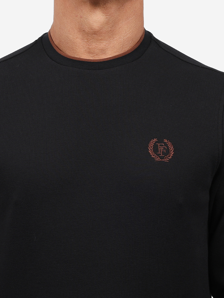 Standart Fit Siyah Bisiklet Yaka İnterlok Sweatshirt