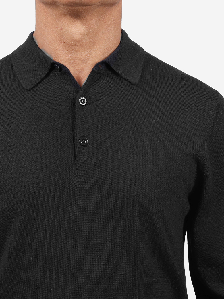 Standart Fit Siyah Yün Polo Yaka Triko