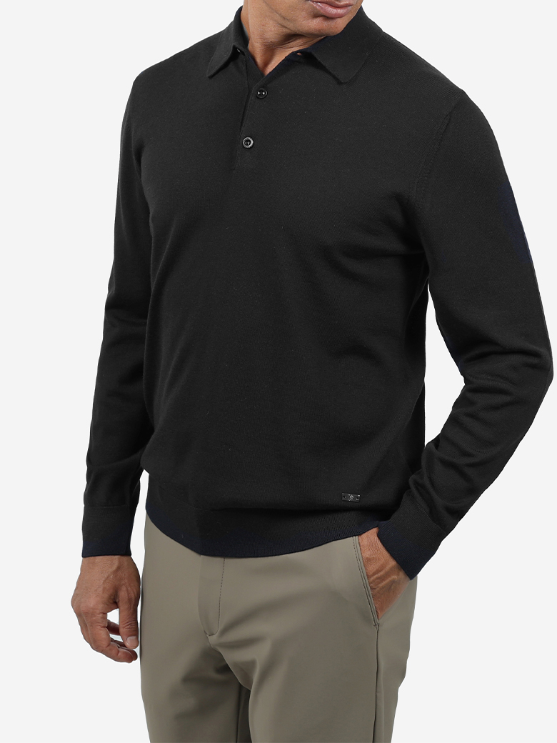 Standart Fit Siyah Yün Polo Yaka Triko