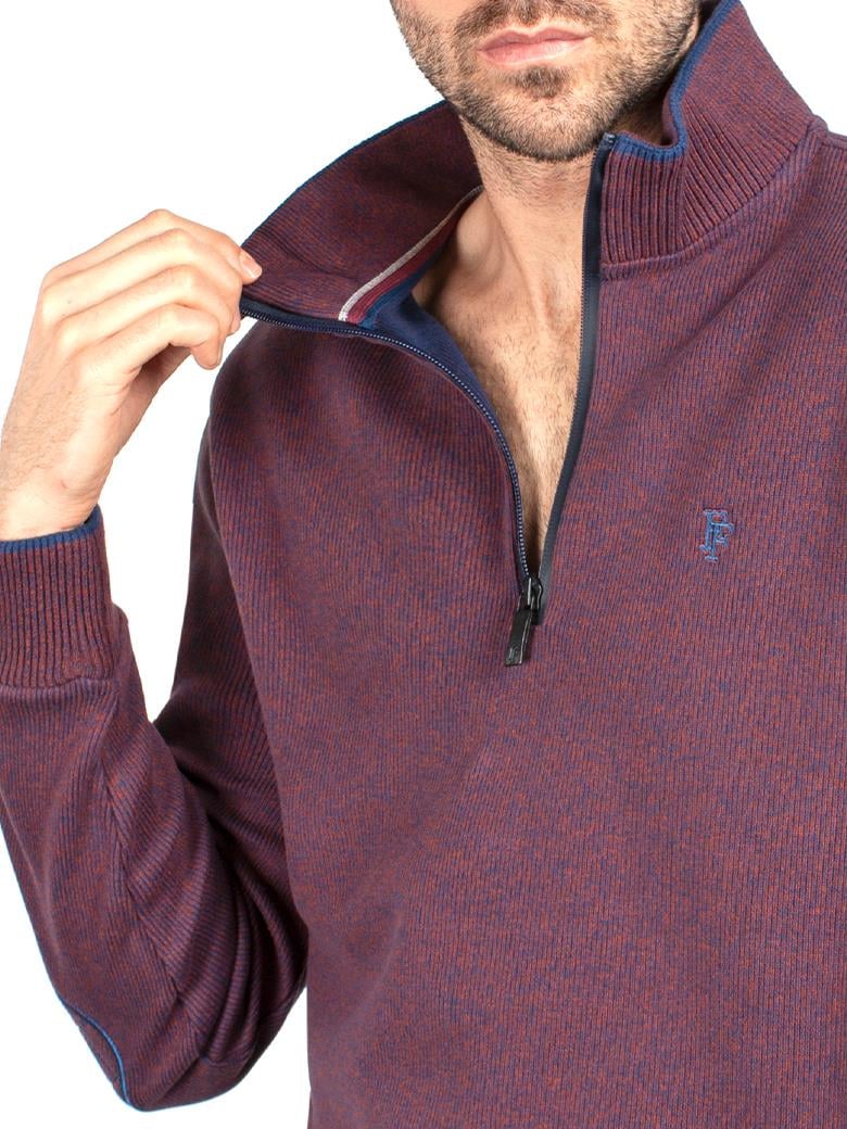Standart Fit Troyer Yaka Bordo Fermuarlı Pamuk Sweatshirt
