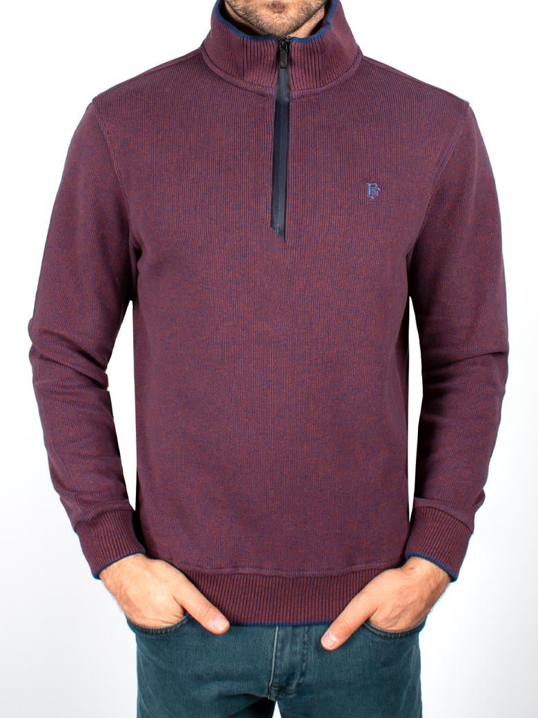 Standart Fit Troyer Yaka Bordo Fermuarlı Pamuk Sweatshirt