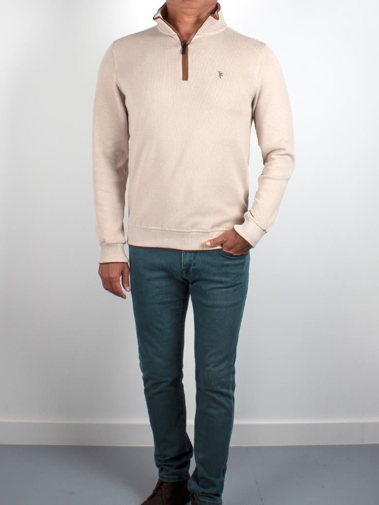 Standart Fit Troyer Yaka Ekru Fermuarlı Pamuk Sweatshirt