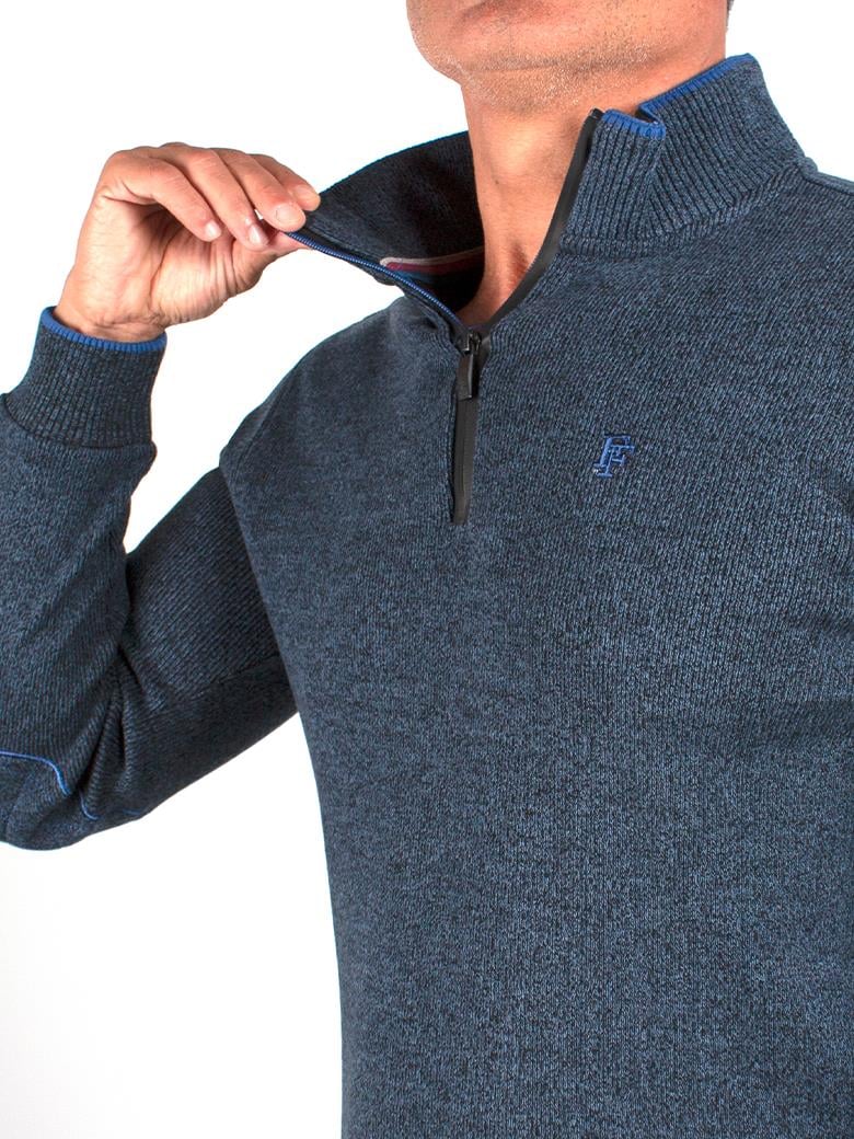 Standart Fit Troyer Yaka İndigo Fermuarlı Pamuk Sweatshirt