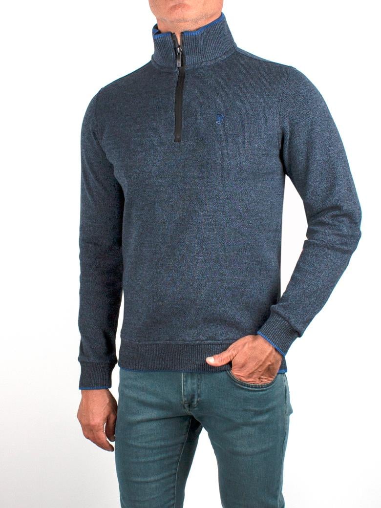 Standart Fit Troyer Yaka İndigo Fermuarlı Pamuk Sweatshirt