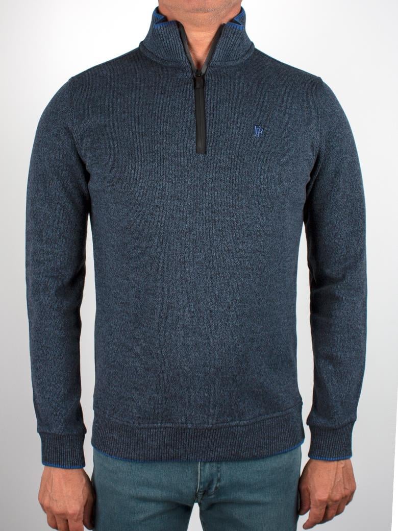 Standart Fit Troyer Yaka İndigo Fermuarlı Pamuk Sweatshirt