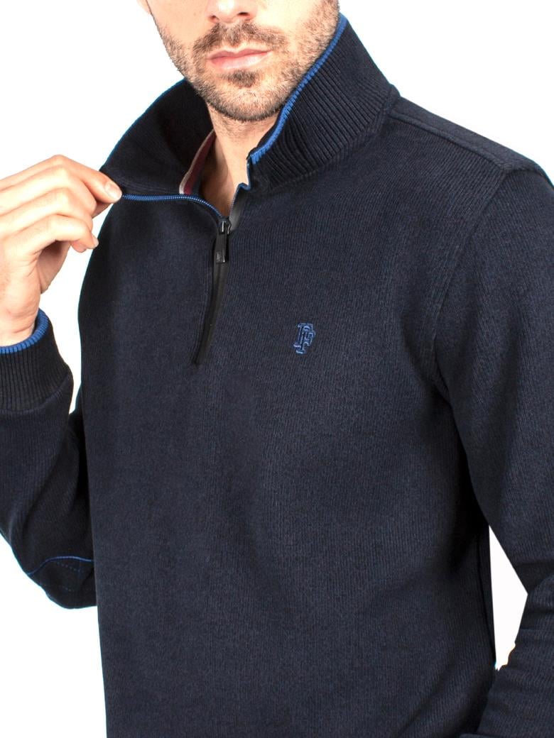 Standart Fit Troyer Yaka Lacivert Fermuarlı Pamuk Sweatshirt