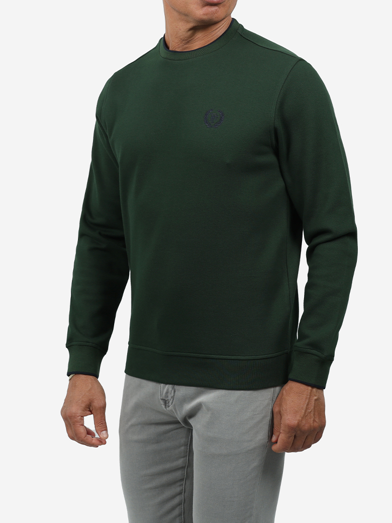 Standart Fit Yeşil Bisiklet Yaka İnterlok Sweatshirt