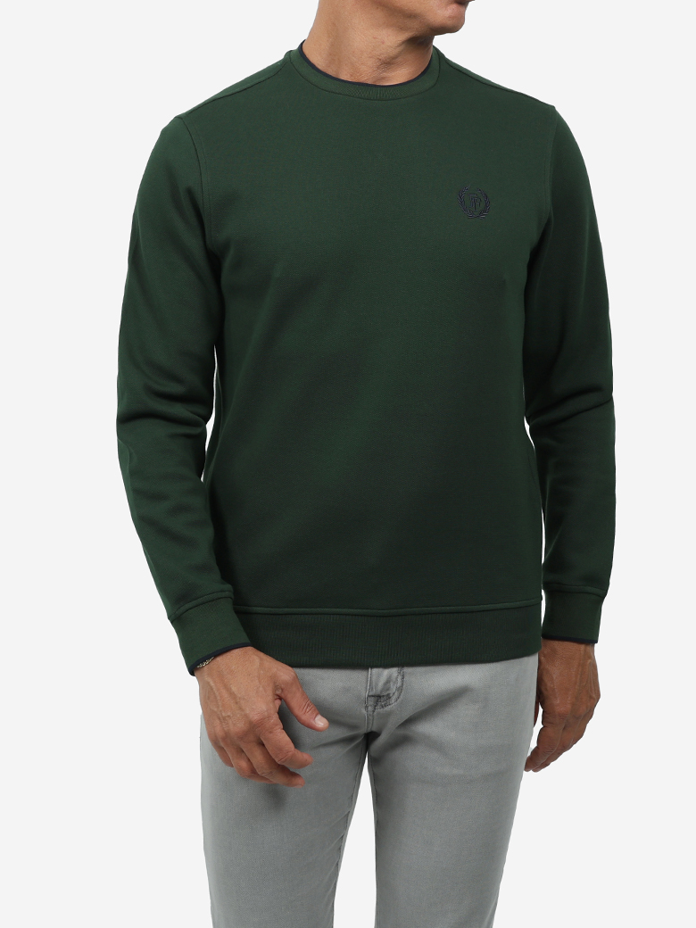 Standart Fit Yeşil Bisiklet Yaka İnterlok Sweatshirt
