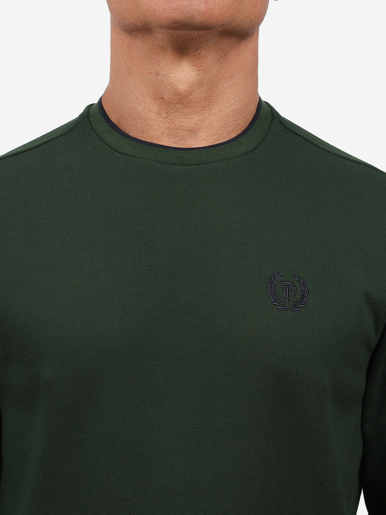 Standart Fit Yeşil Bisiklet Yaka İnterlok Sweatshirt