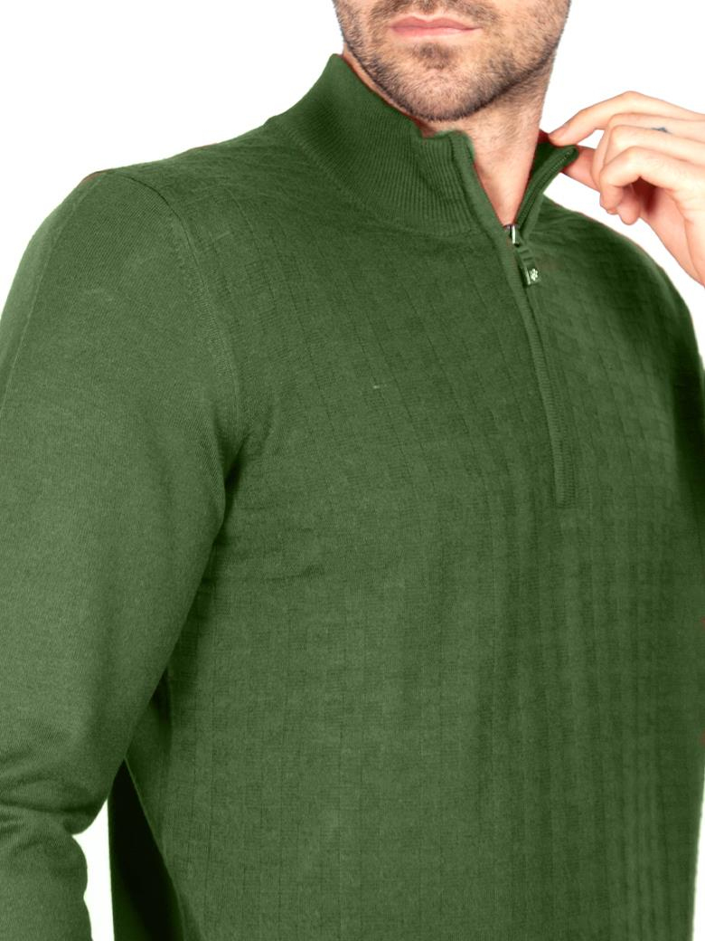 Standart Fit Yeşil Troyer Yaka Yün Triko