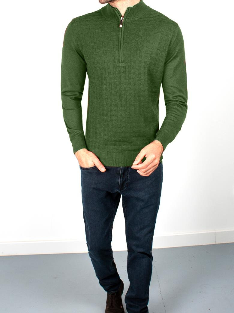 Standart Fit Yeşil Troyer Yaka Yün Triko