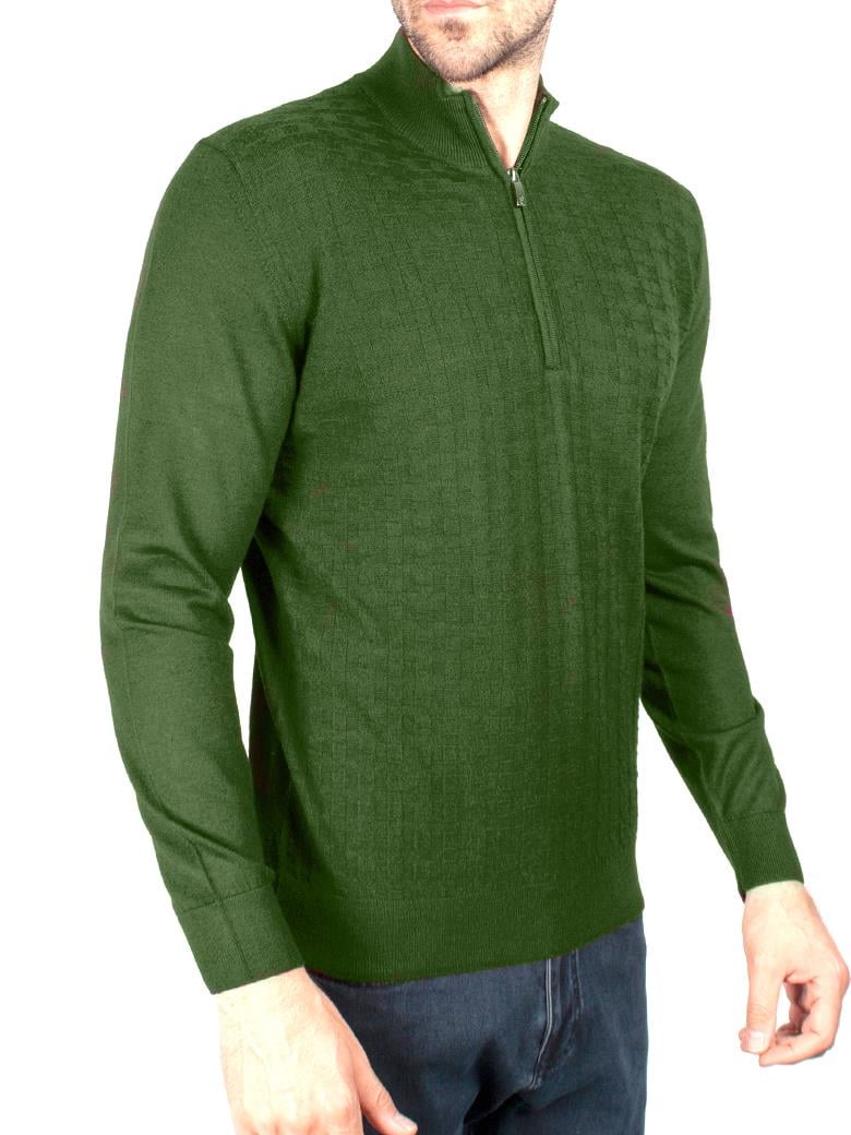 Standart Fit Yeşil Troyer Yaka Yün Triko