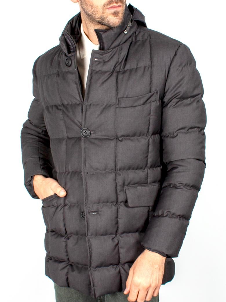 Standart Kesim Antrasit Gizli Kapşonlu Şişme Uzun Kaban