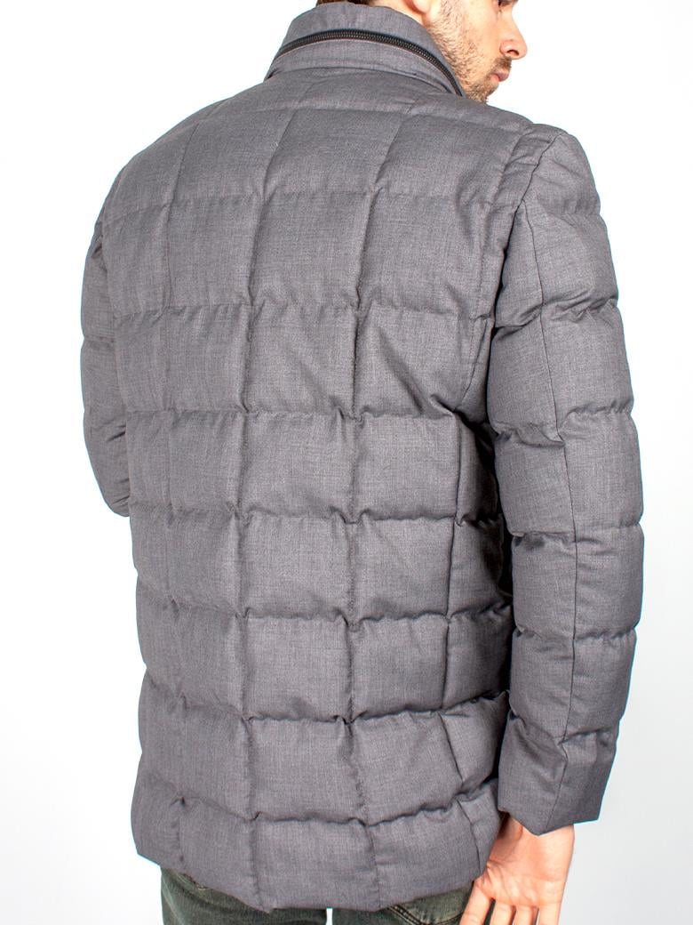 Standart Kesim Gri Gizli Kapşonlu Şişme Uzun Kaban