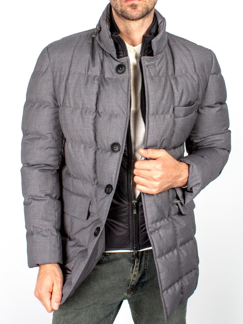 Standart Kesim Gri Gizli Kapşonlu Şişme Uzun Kaban