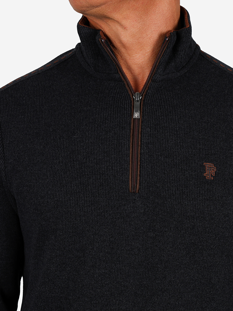Troyer Yaka Fermuarlı Antrasit Sweatshirt