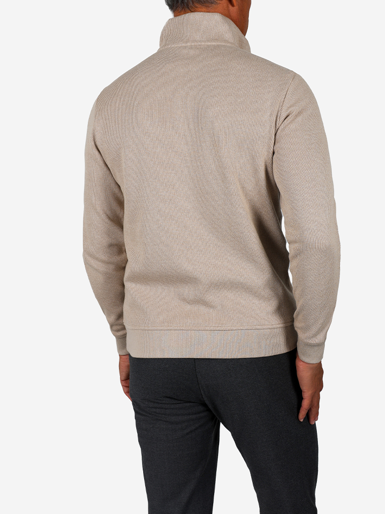 Troyer Yaka Fermuarlı Ekru Sweatshirt