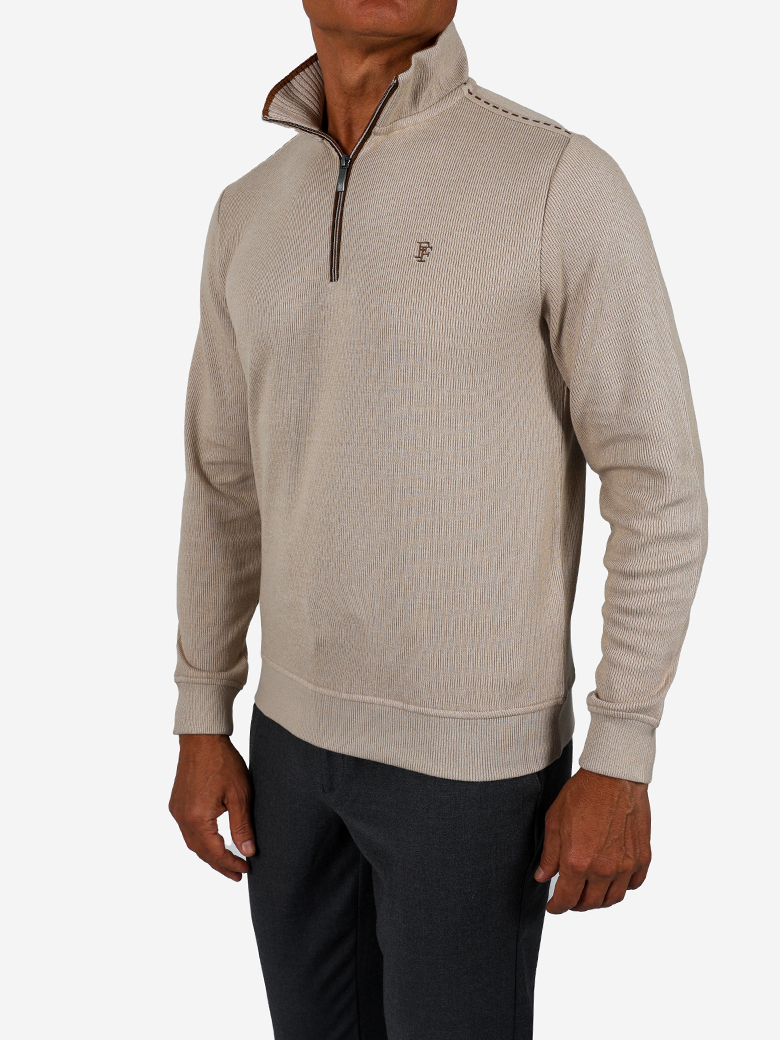 Troyer Yaka Fermuarlı Ekru Sweatshirt