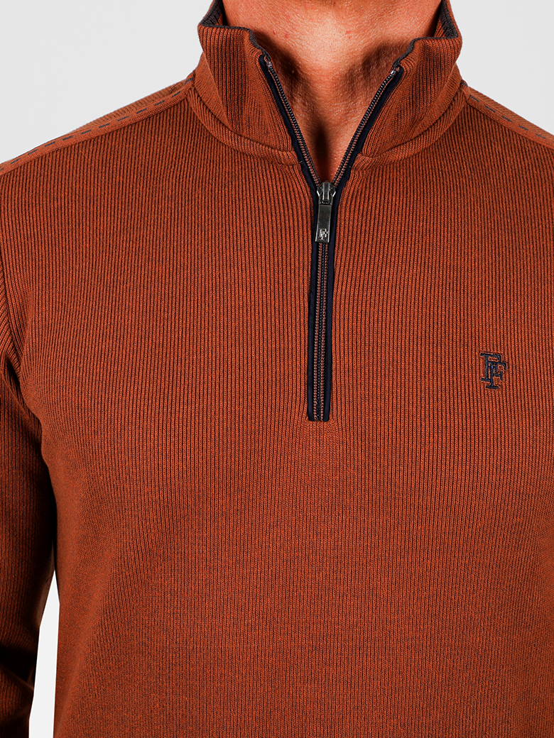 Troyer Yaka Fermuarlı Kiremit Sweatshirt