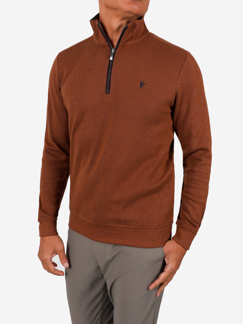 Troyer Yaka Fermuarlı Kiremit Sweatshirt